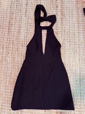 Zara- Black Halter Tie-Back Mini Dress